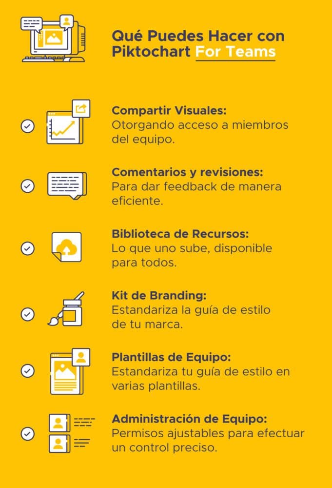 qué puedes hacer con piktochart for teams, colaborar en los diseños