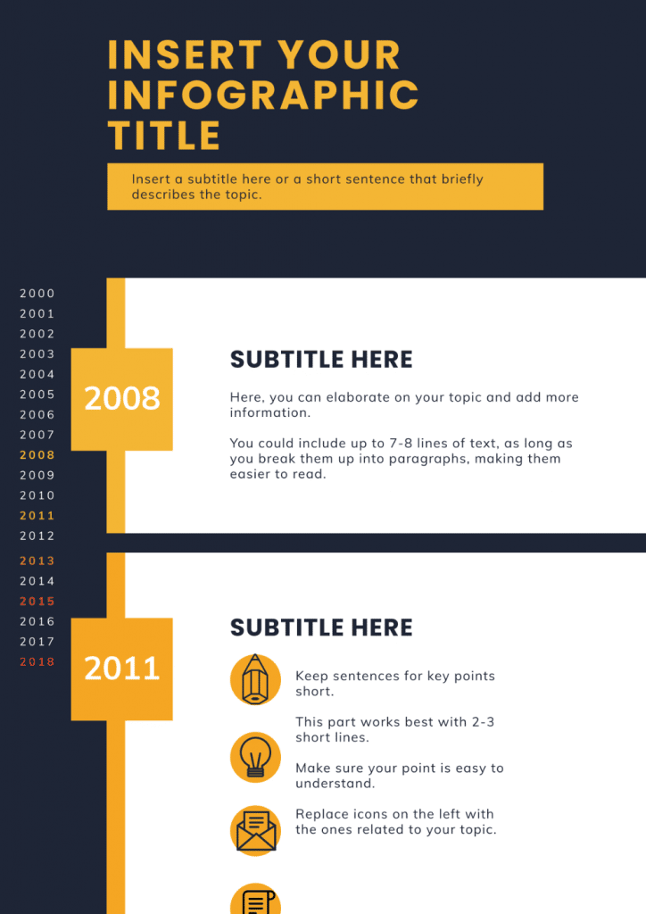 Plantilla de infografía que muestra una línea de tiempo