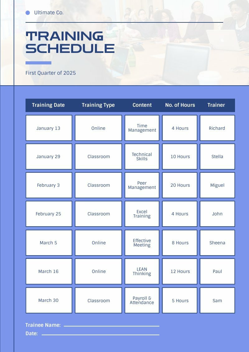 training schedule template