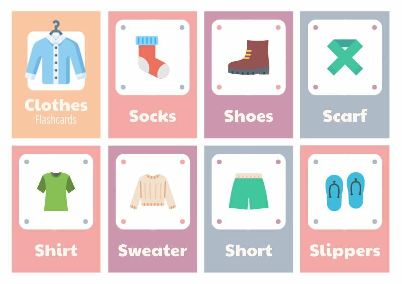 clothes vocabulary flash card template for language association 