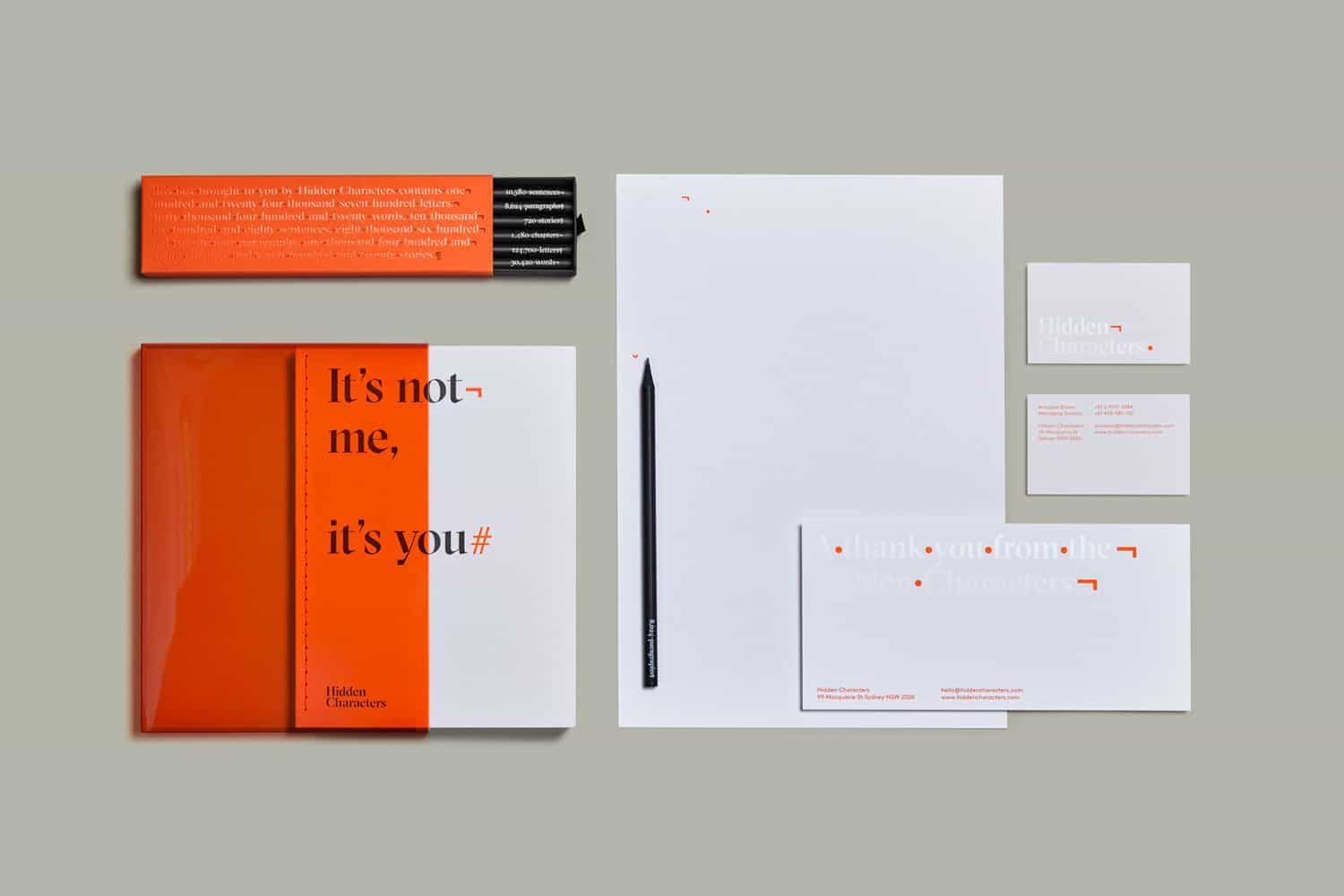 hidden characters, stationery branding