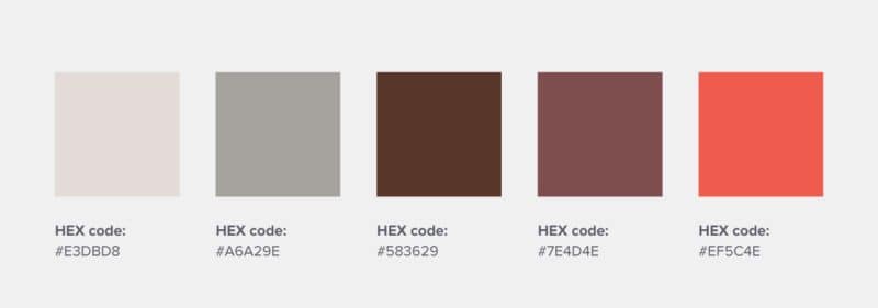 esquema de cores da marca omakase room mostrando combinações de cores de códigos hexadecimais 