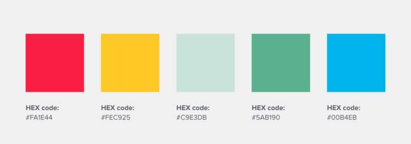 h+j merk kleurenwiel met hexcodes 