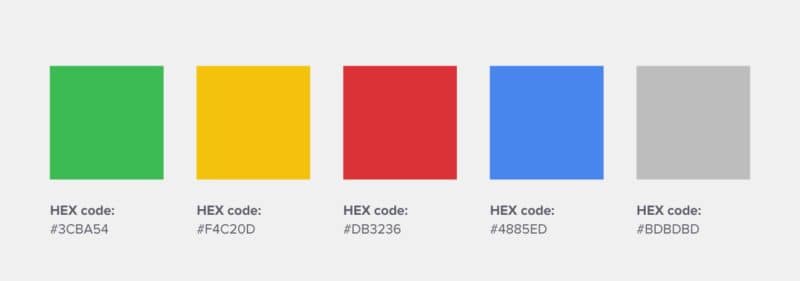 couleurs de la marque google, palette de couleurs google