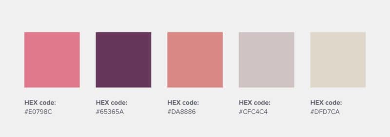 Hex-Code, rosa Farbpalette, nude Farbpalette