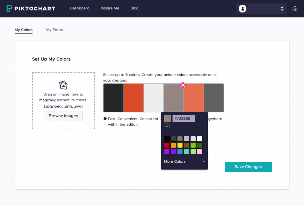 hex codes logo kleurenschema combinaties voorbeeld van piktochart met helder oranje en warm oranje 