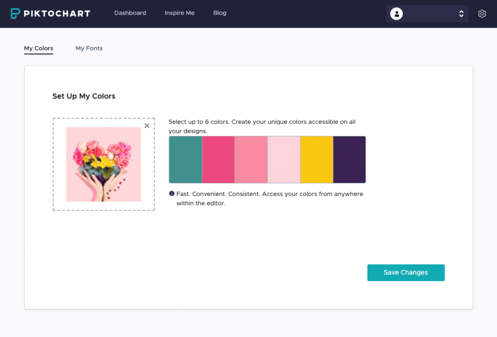 how to select a brand color scheme in piktochart with different logo color combinations