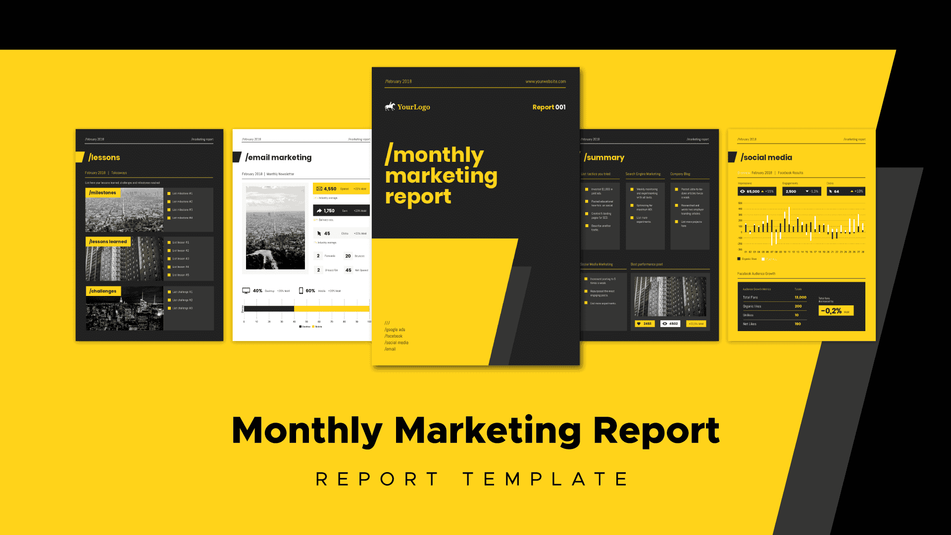 monthly marketing report template, report presentations examples