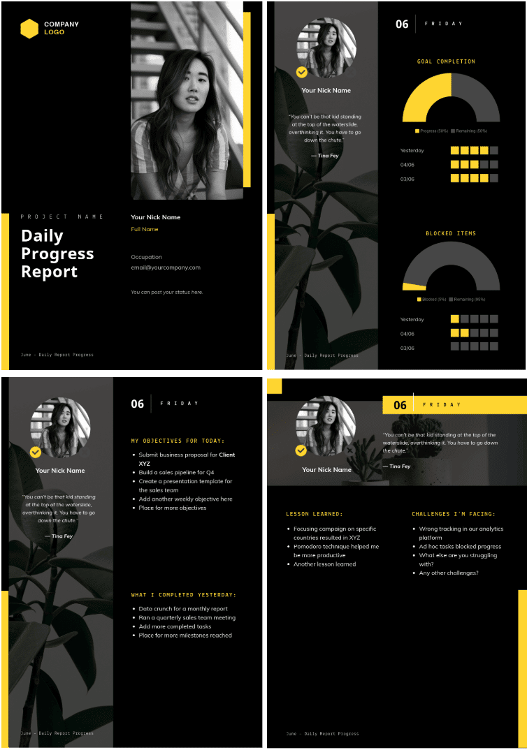 rapport d'activité quotidien, modèle de rapport piktochart