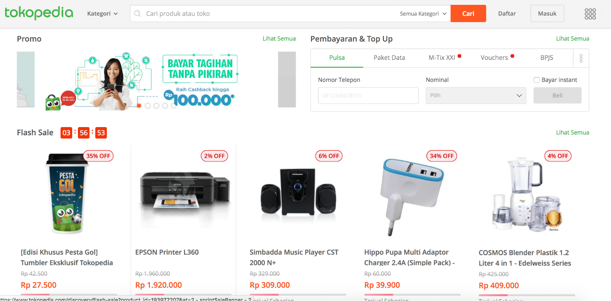 tokopedia website, retail website example