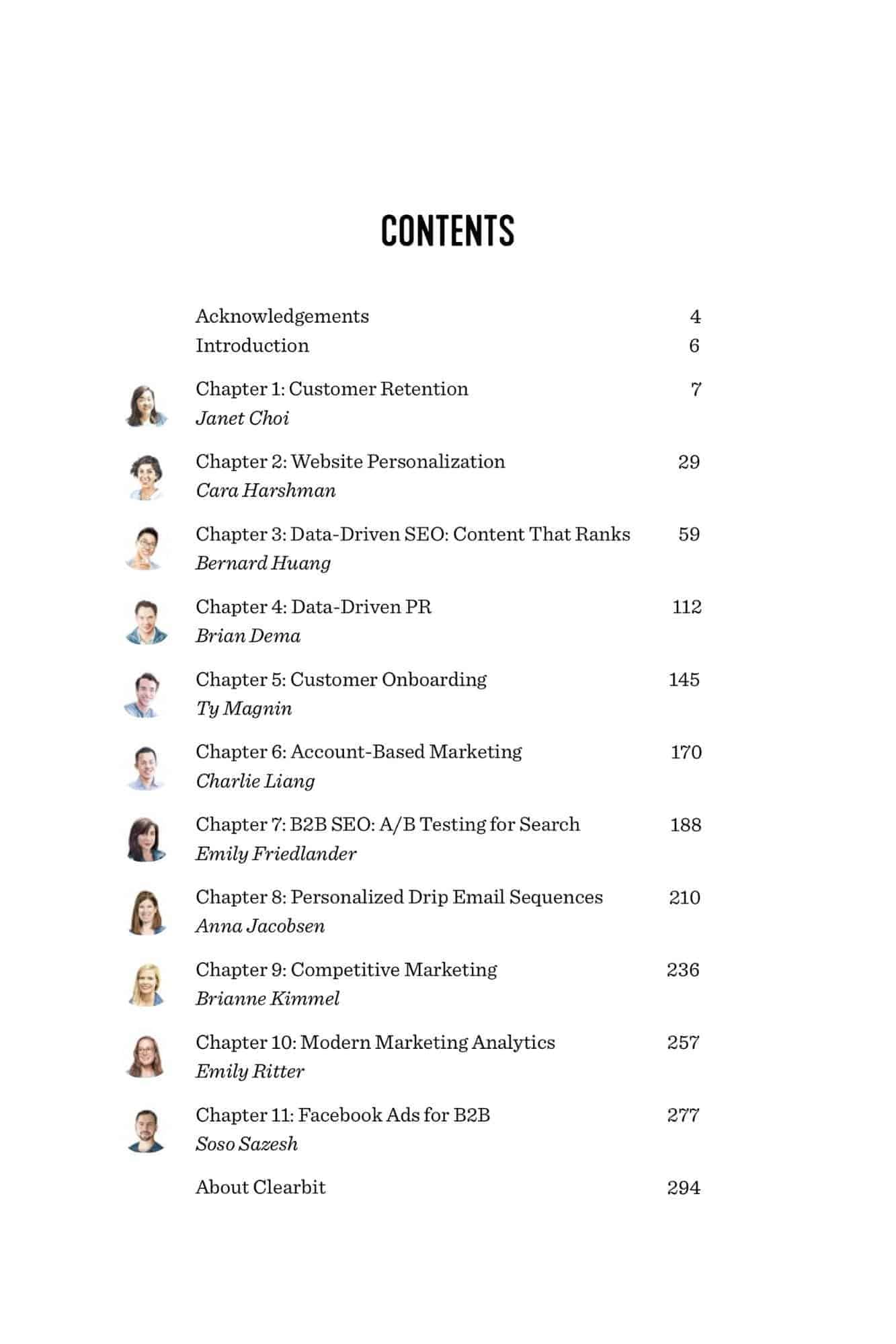 contents page of data driven marketing ebook, sample contents page