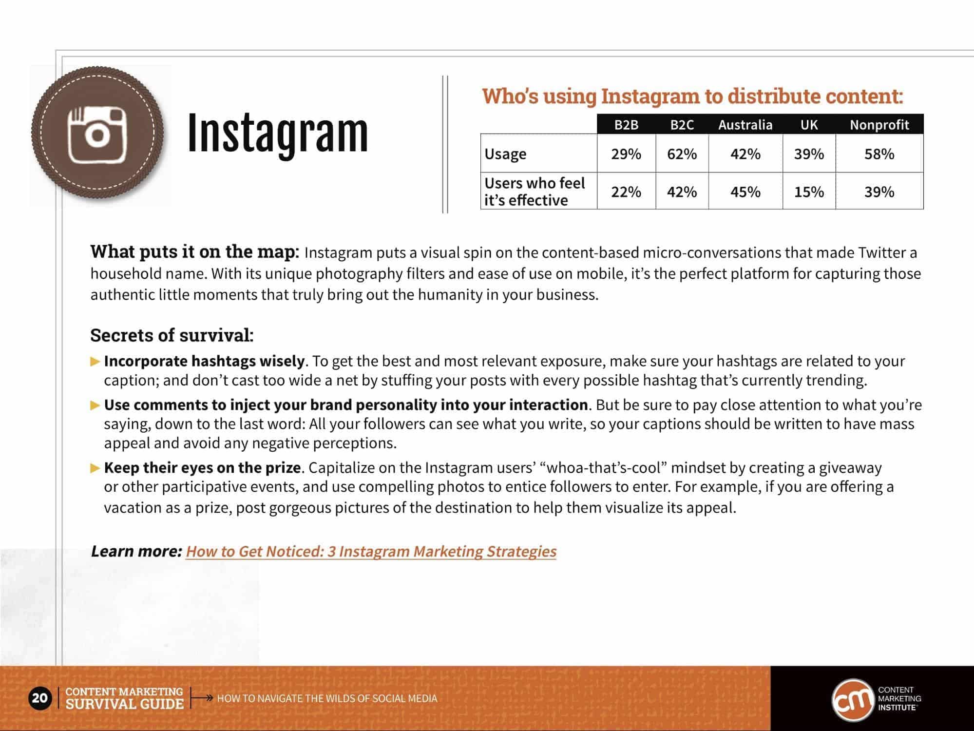 instagram content marketing analytics, page formatting sample