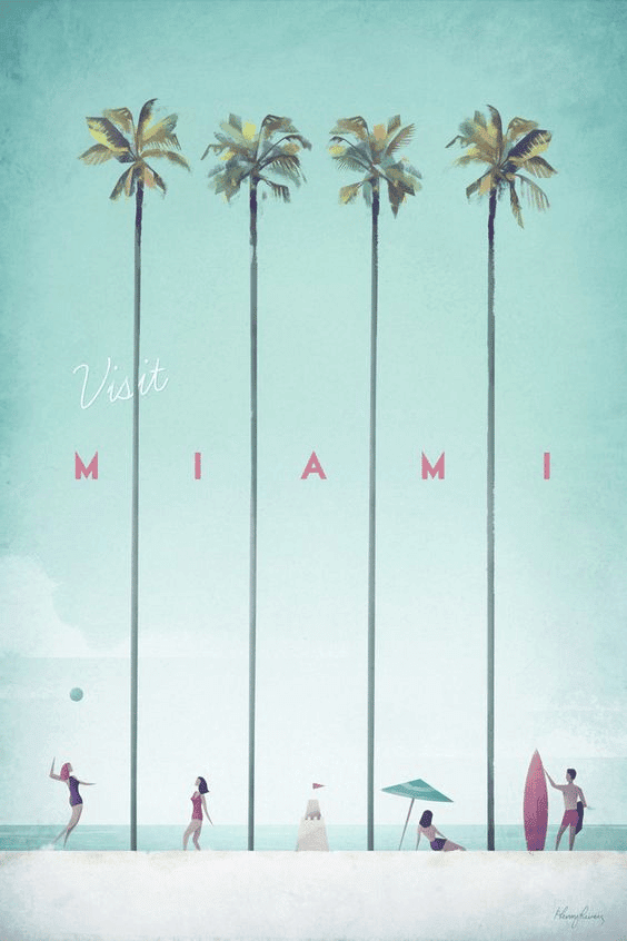 poster toerisme miami, minimalistische reisposter