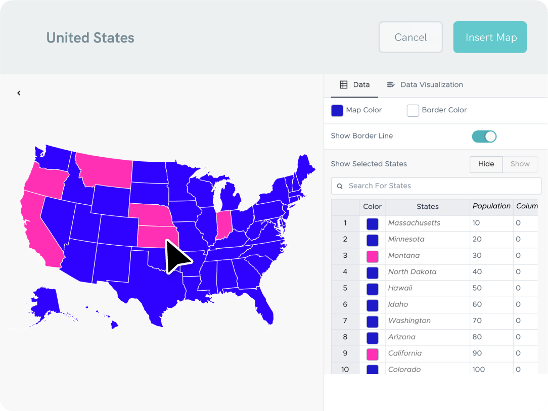 cartes, visualisation de données, créateur de rapports en ligne, Piktochart