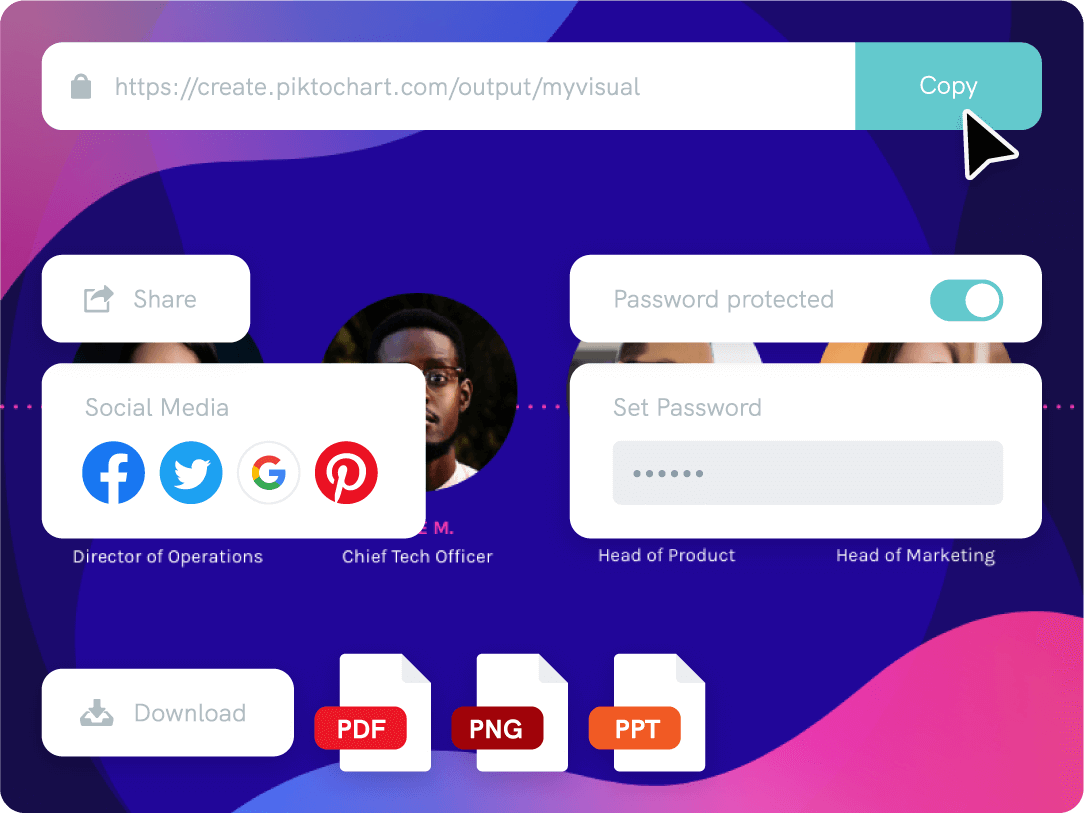 share design on social media with piktochart.