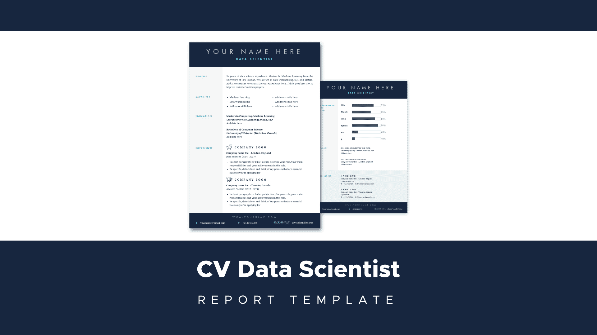 blue and white minimalist infographic resume template