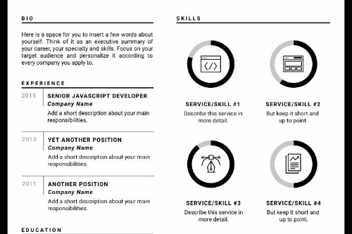 creative resume template showing categorical data in the chart area with circle