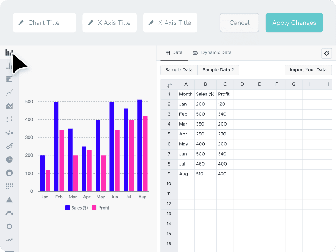 bar chart data entry, data values