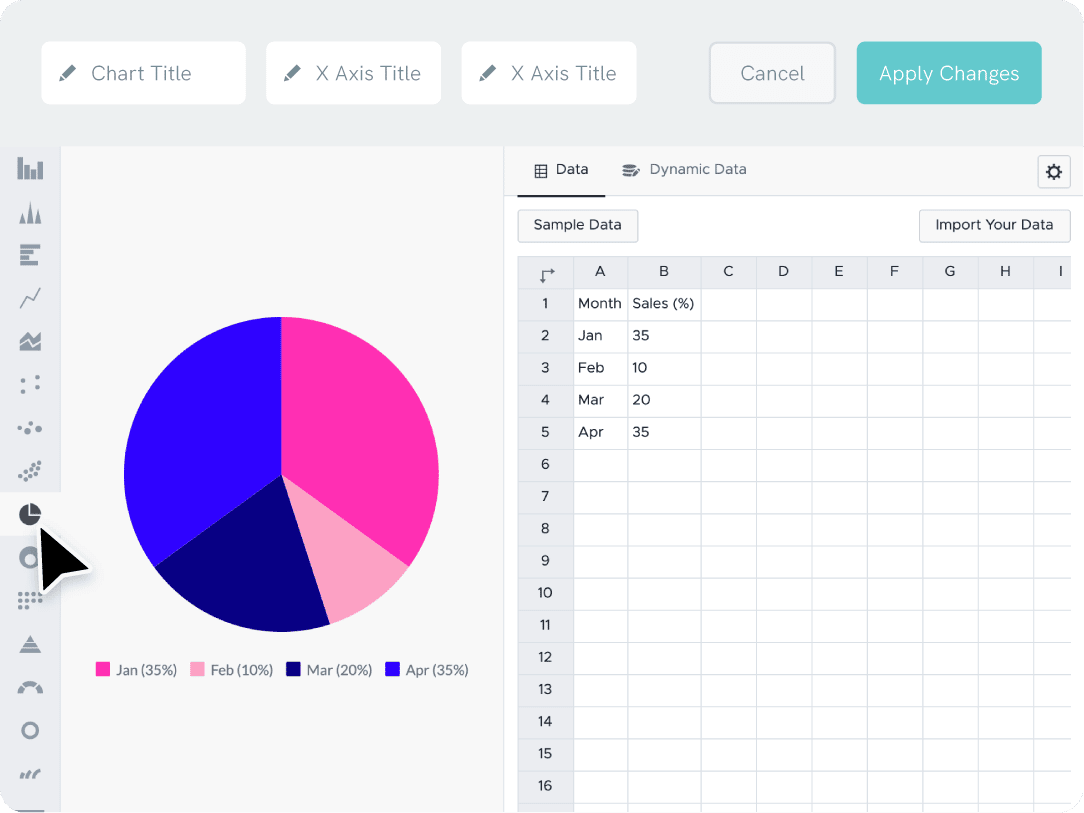 entrada de datos de gráficos circulares personalizados para cualquier conjunto de datos utilizando un creador de gráficos circulares y una herramienta de gráficos de rosquilla, descárguelo cuando esté listo