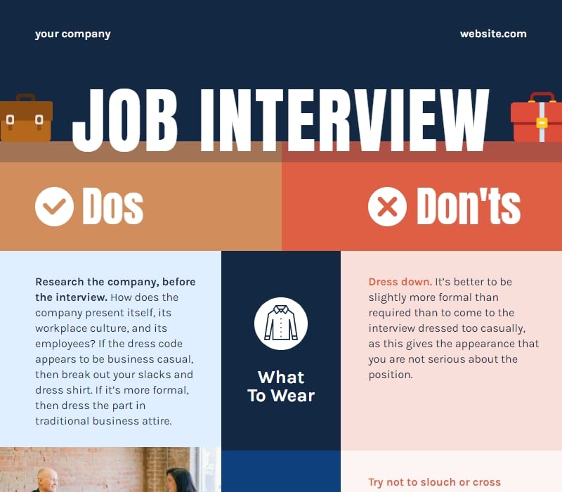 free job interview dos and don'ts comparison chart template, download or publish on your website