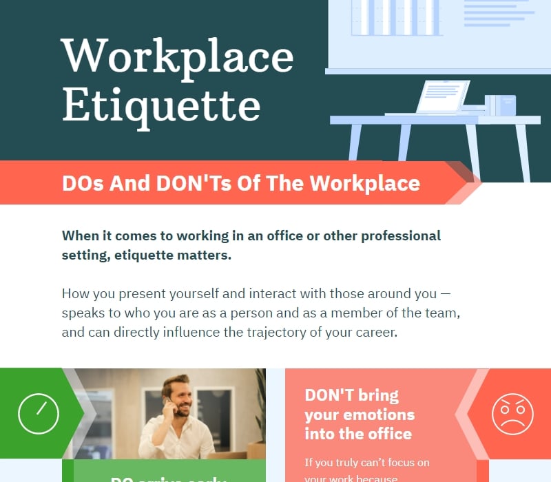 free workplace etiquette comparison chart template, highlighting key comparisons with piktochart design