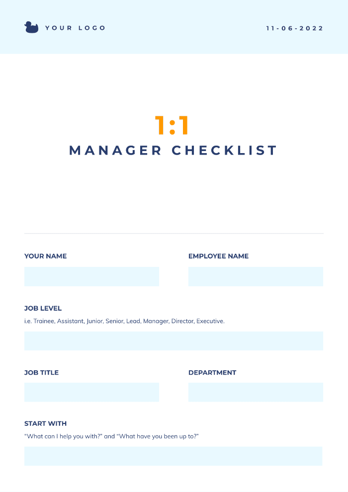 Lista de Verificação do Gerente 1:1 , modelo de panfleto criado com o criador de panfleto online Piktochart