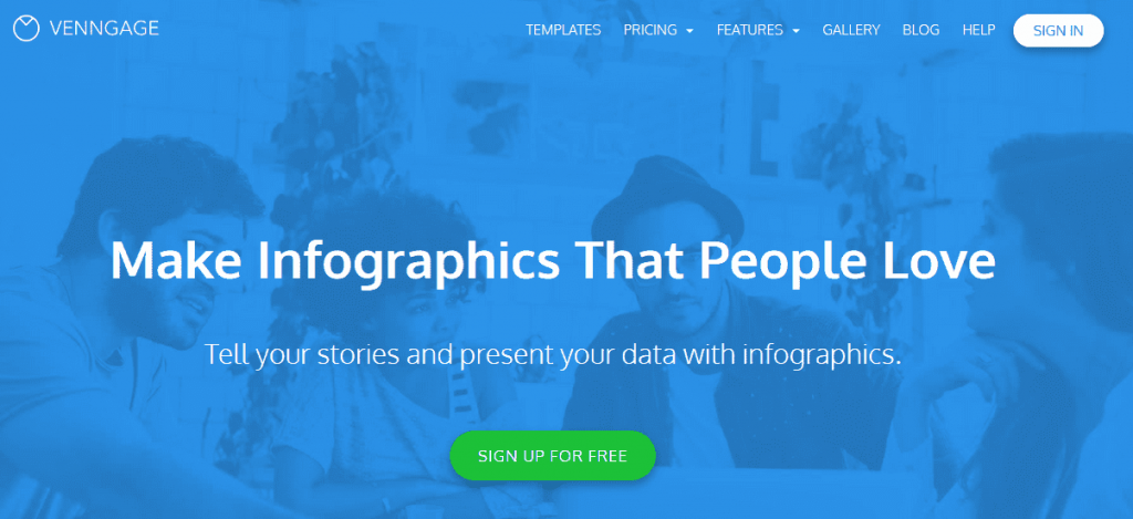 Venngage infographics maker front page to create an infographic for social media and more 