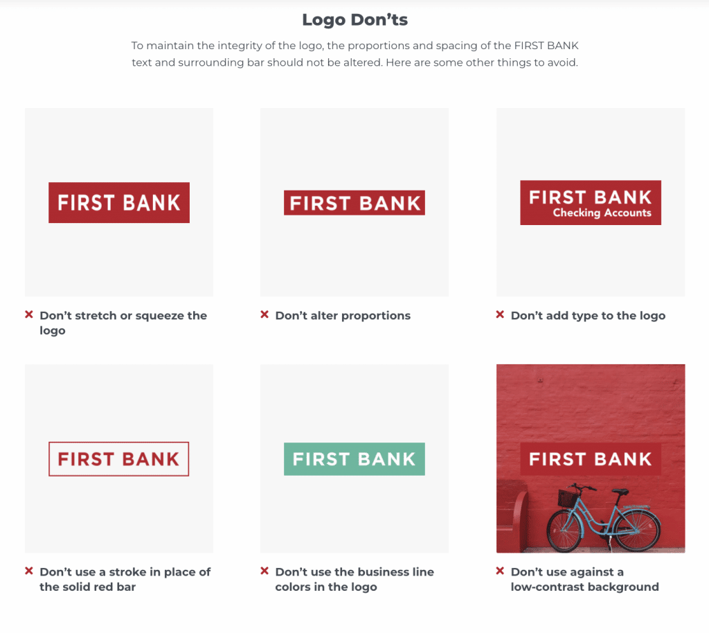 screenshot of First Bank logo guidelines