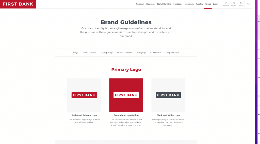 screenshot of First Bank brand guidelines