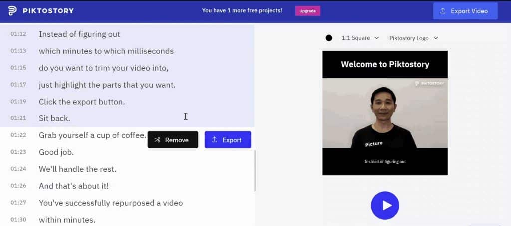 screenshot of how to edit a video in piktochart