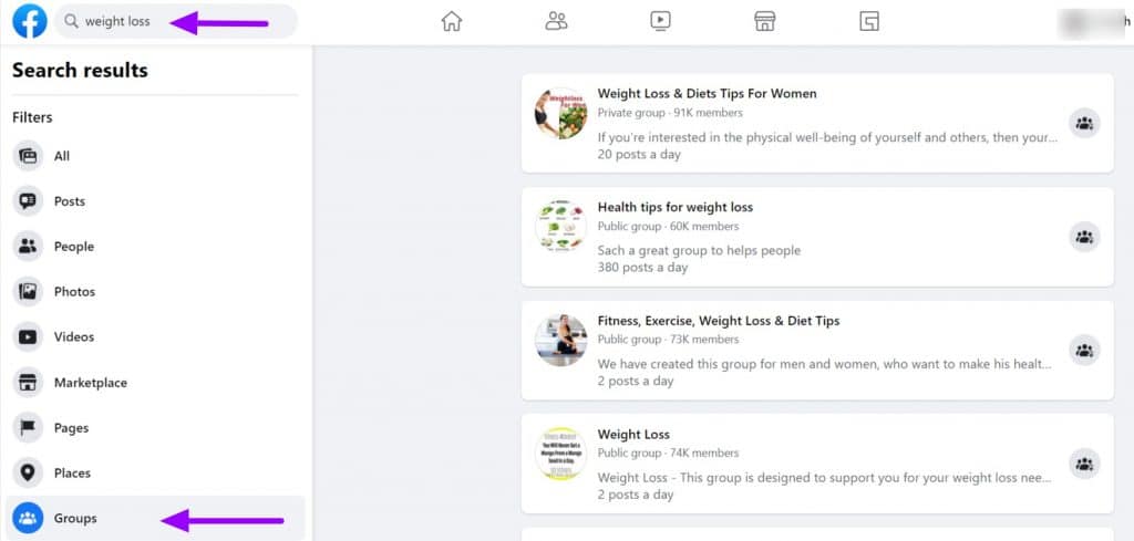 weight loss group in facebook
