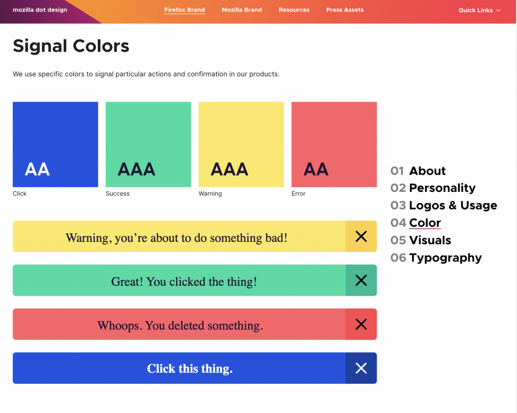 image of signal colors used by Firefox