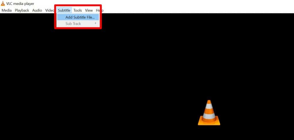 screenshot of option to add subtitle SRT file in VLC media player
