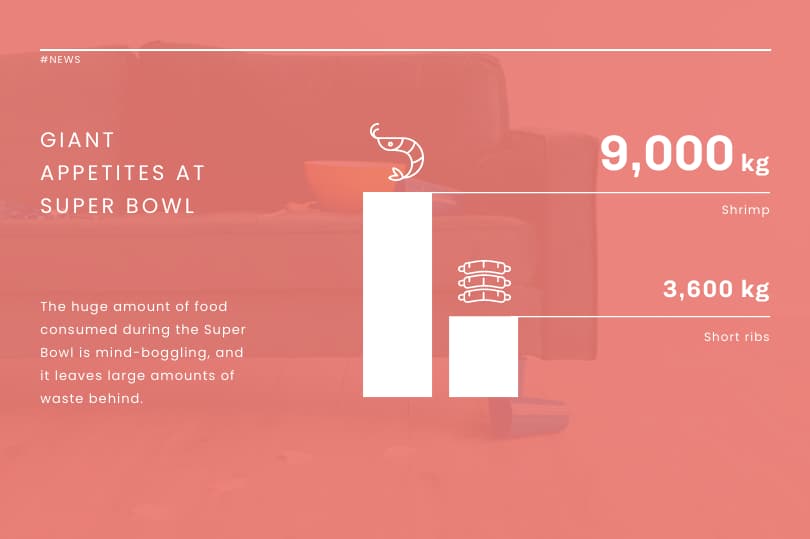 Infográfico do Super Bowl, infográfico de desperdício de alimentos, modelo sobre o desperdício de alimentos durante o Super Bowl