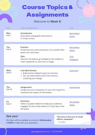 Colorful Course Plan & Schedule