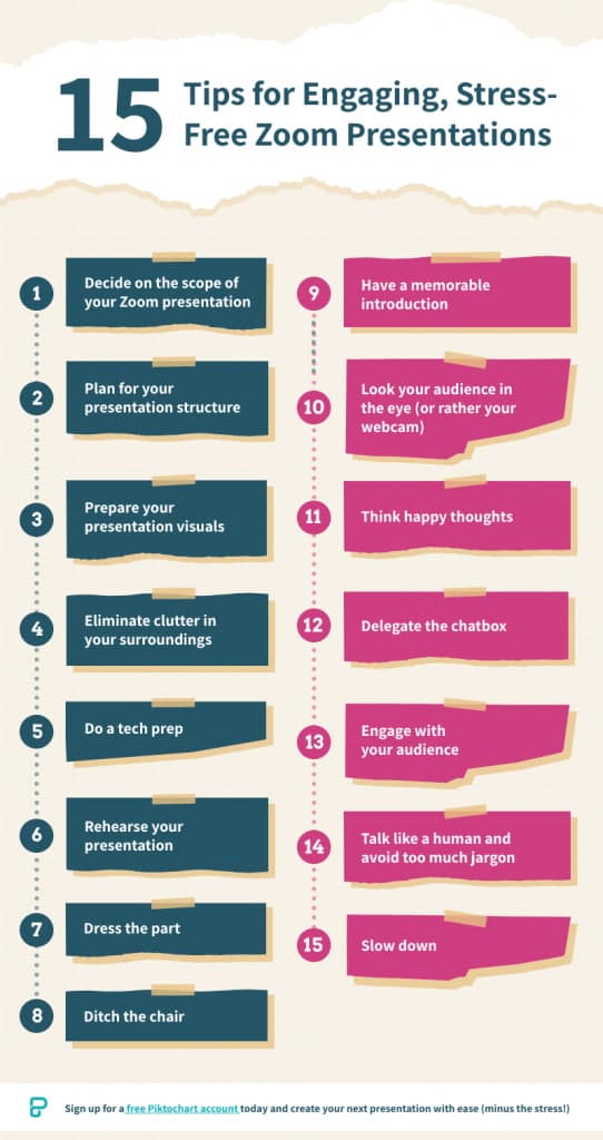 een downloadbare infographic met 15 tips voor boeiende Zoom presentaties