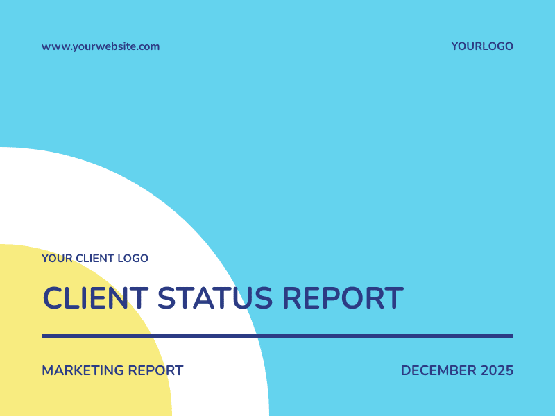 Deckblatt der Markenpräsentationsvorlage für Kundenstatusberichte mit Markenpräsentation 