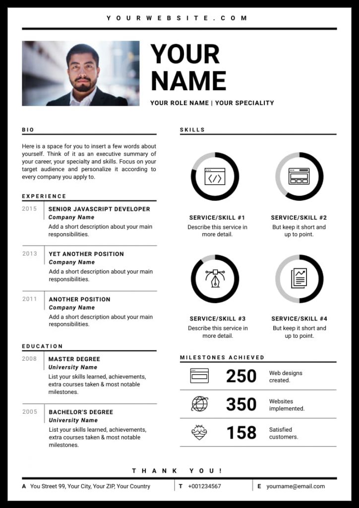 black and white resume template