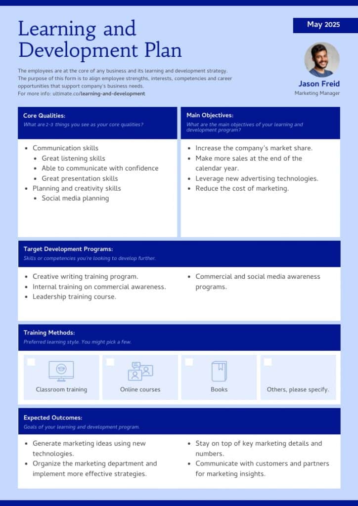 editable support learning and professional development plan template for a manager or team, identify areas for improvement