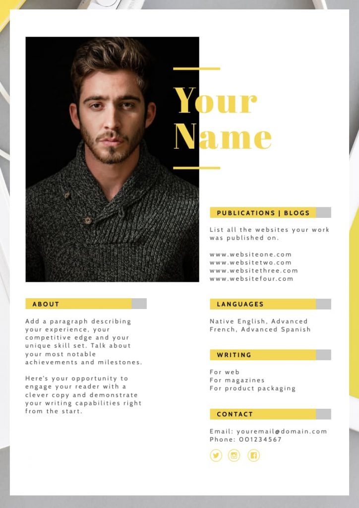 minimalist writer CV template