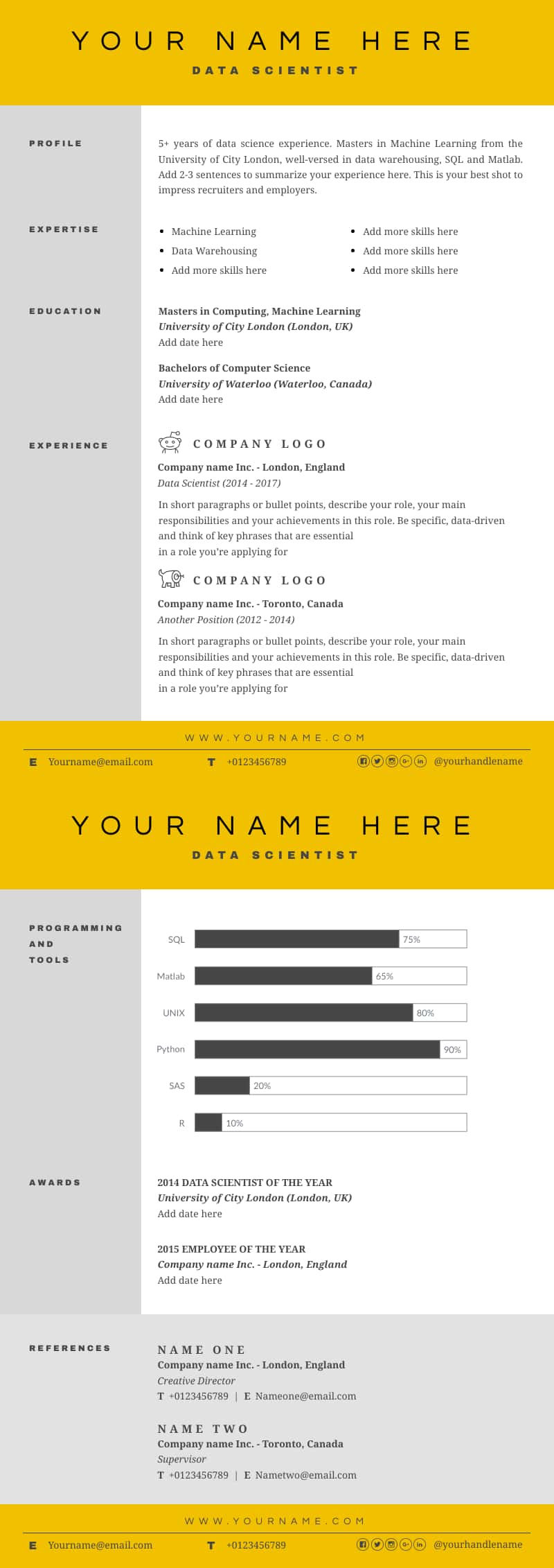 downloadable two-page professional resume template