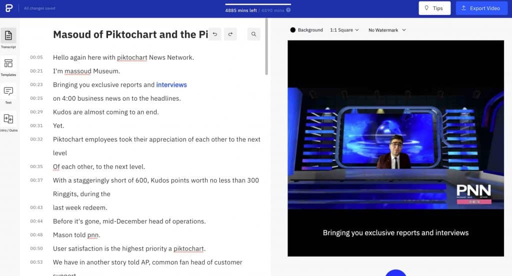 bagaimana cara mengedit transkripsi teks Anda di konverter teks kami di Piktochart video ke teks untuk mengkonversi audio