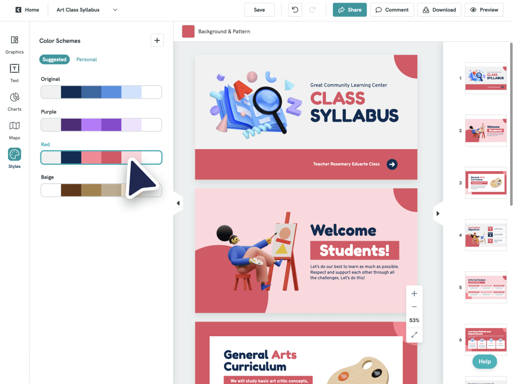 Piktochart color schemes