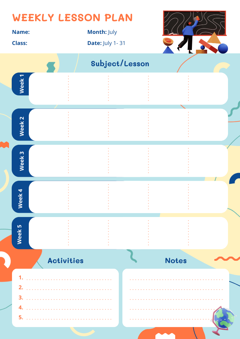 weekly lesson plan template