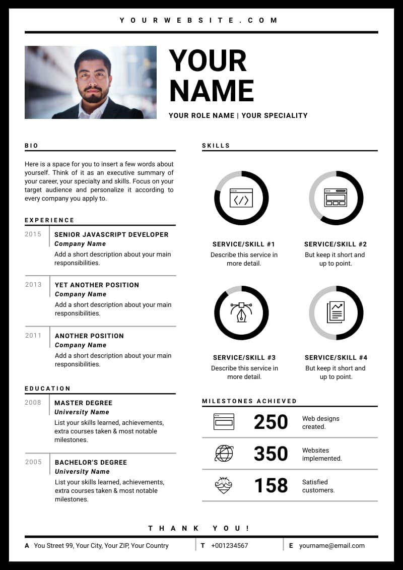 Curriculum vitae en noir et blanc