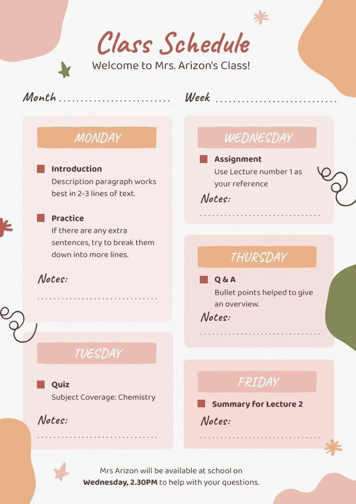 class schedule template