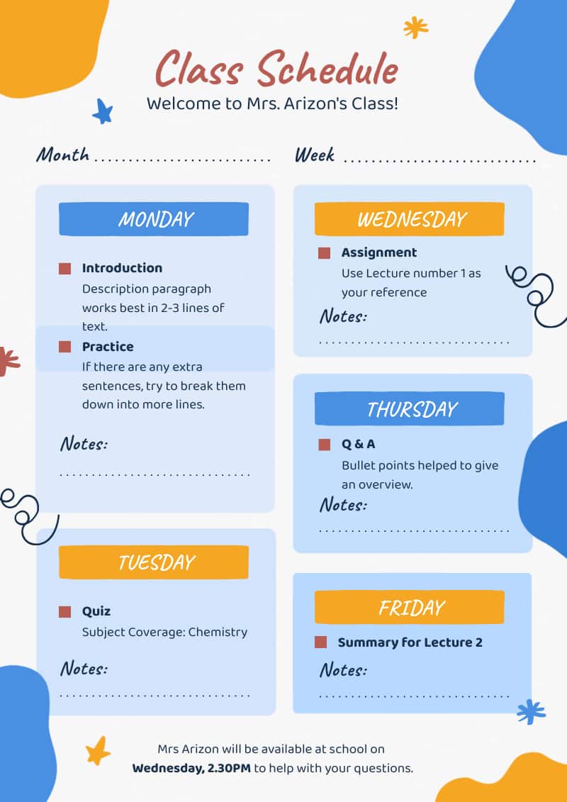 infographic example about class schedules