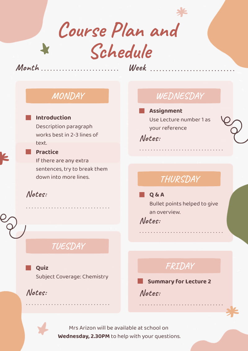 course plan and schedule template