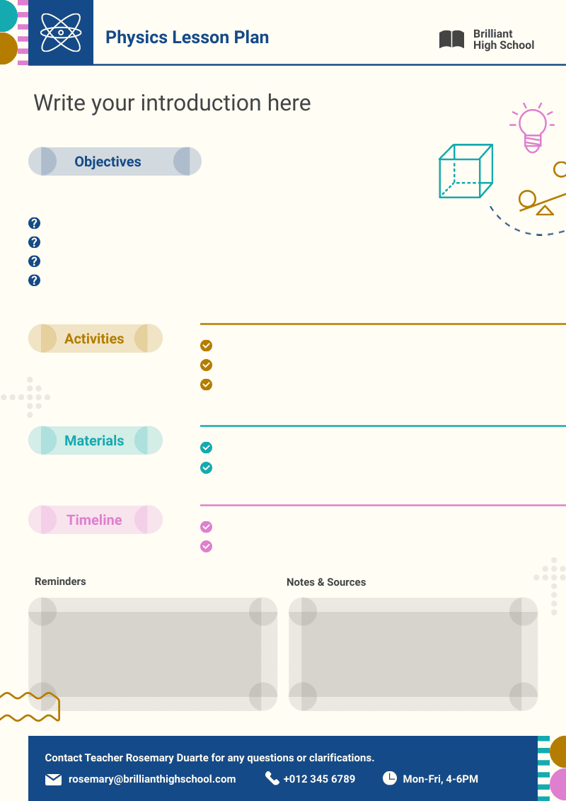 physics lesson plan template