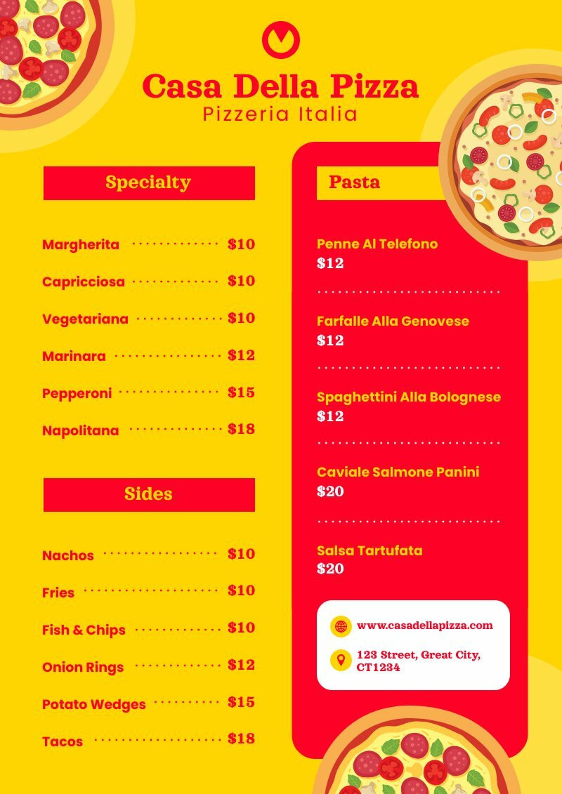 Pizza Menu